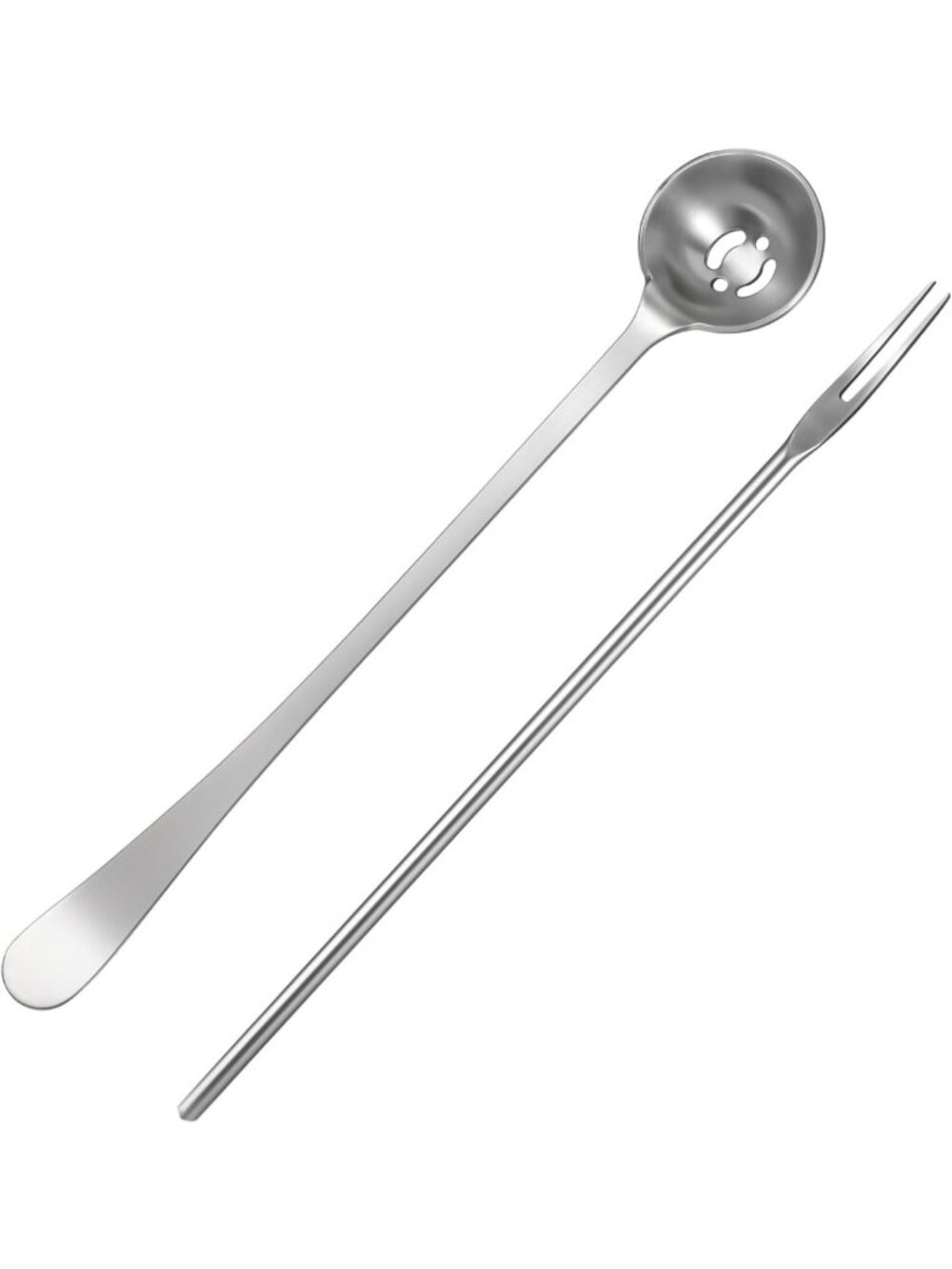 2 Pack Stainless Steel Long Handle Spoon & Fork Set for Pickles, Olives & Jars